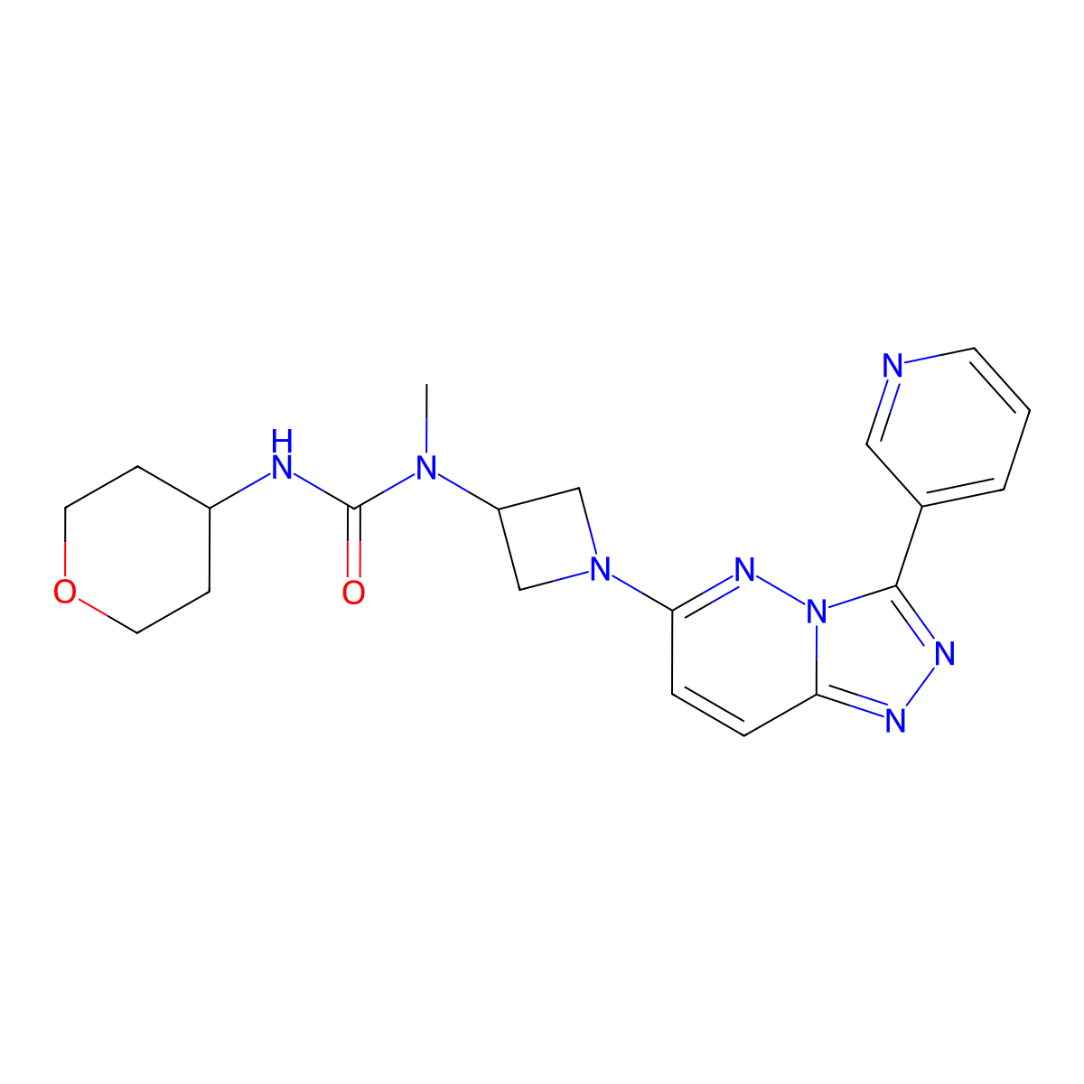 3-Methyl-1-(oxan-4-yl)-3-{1-[3-(pyridin-3-yl)-[1,2,4]triazolo[4,3-b]pyridazin-6-yl]azetidin-3-yl}urea molecular structure, CAS 2380010-72-8
