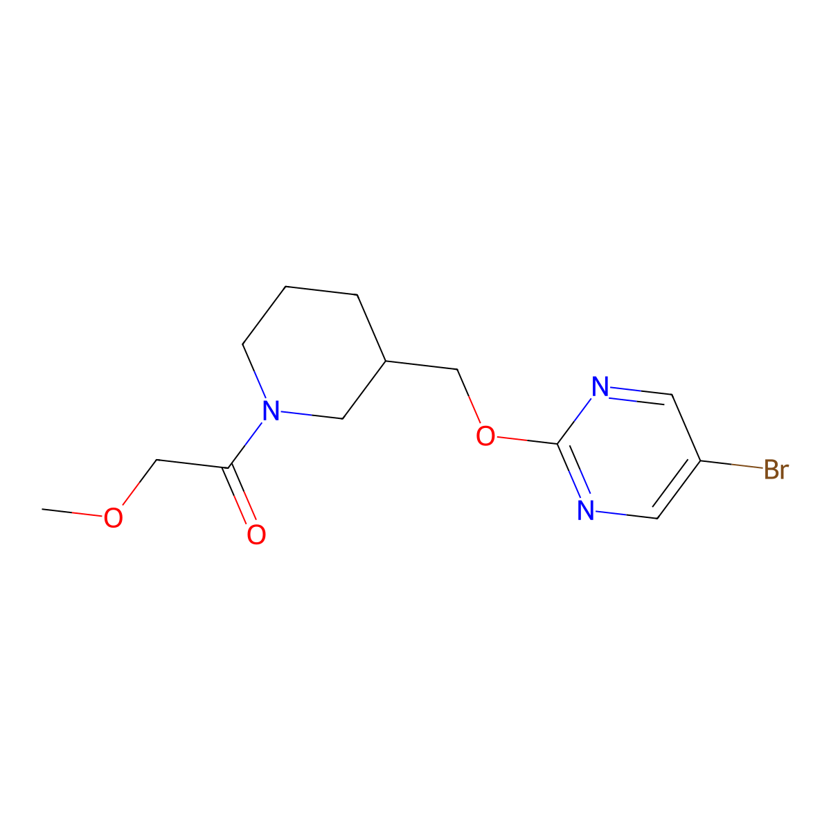 1-(3-{[(5-Bromopyrimidin-2-yl)oxy]methyl}piperidin-1-yl)-2-methoxyethan-1-one molecular structure, CAS 2380010-75-1