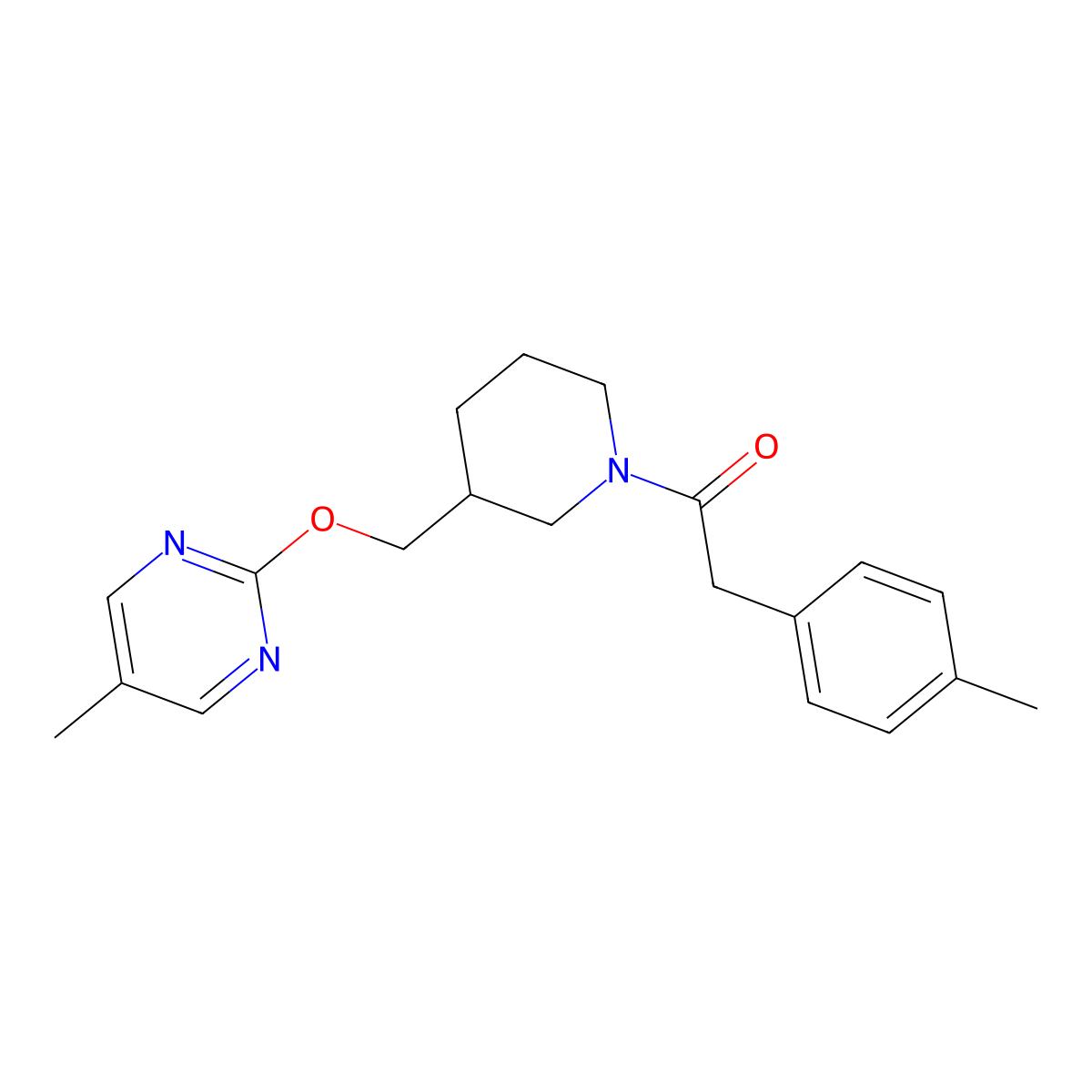 2-(4-Methylphenyl)-1-(3-{[(5-methylpyrimidin-2-yl)oxy]methyl}piperidin-1-yl)ethan-1-one molecular structure, CAS 2380010-80-8