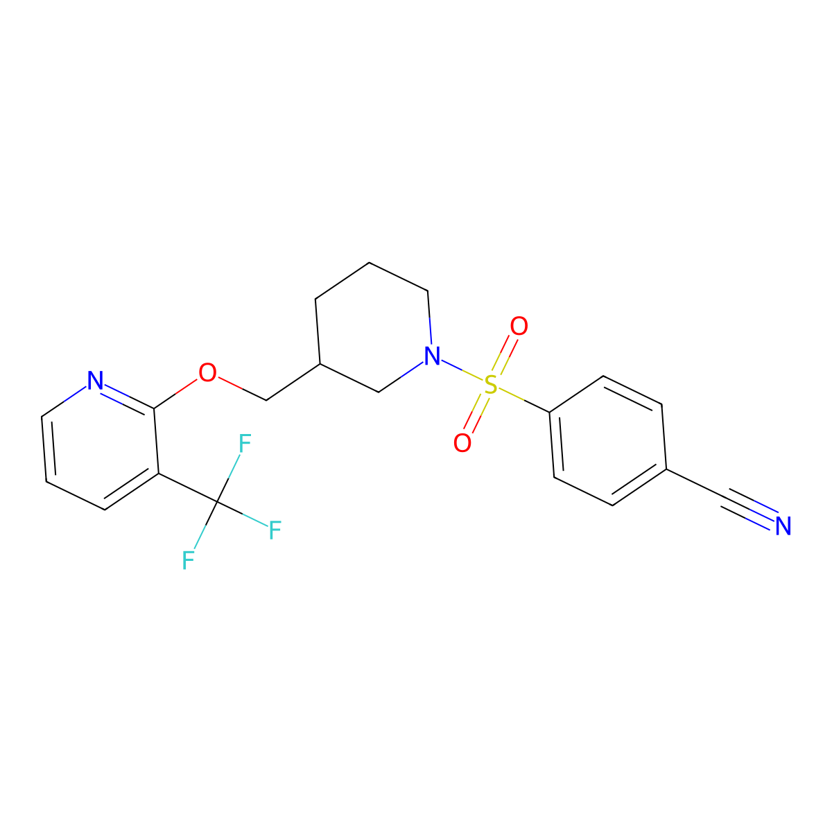 4-{[3-({[3-(Trifluoromethyl)pyridin-2-yl]oxy}methyl)piperidin-1-yl]sulfonyl}benzonitrile molecular structure, CAS 2380010-84-2