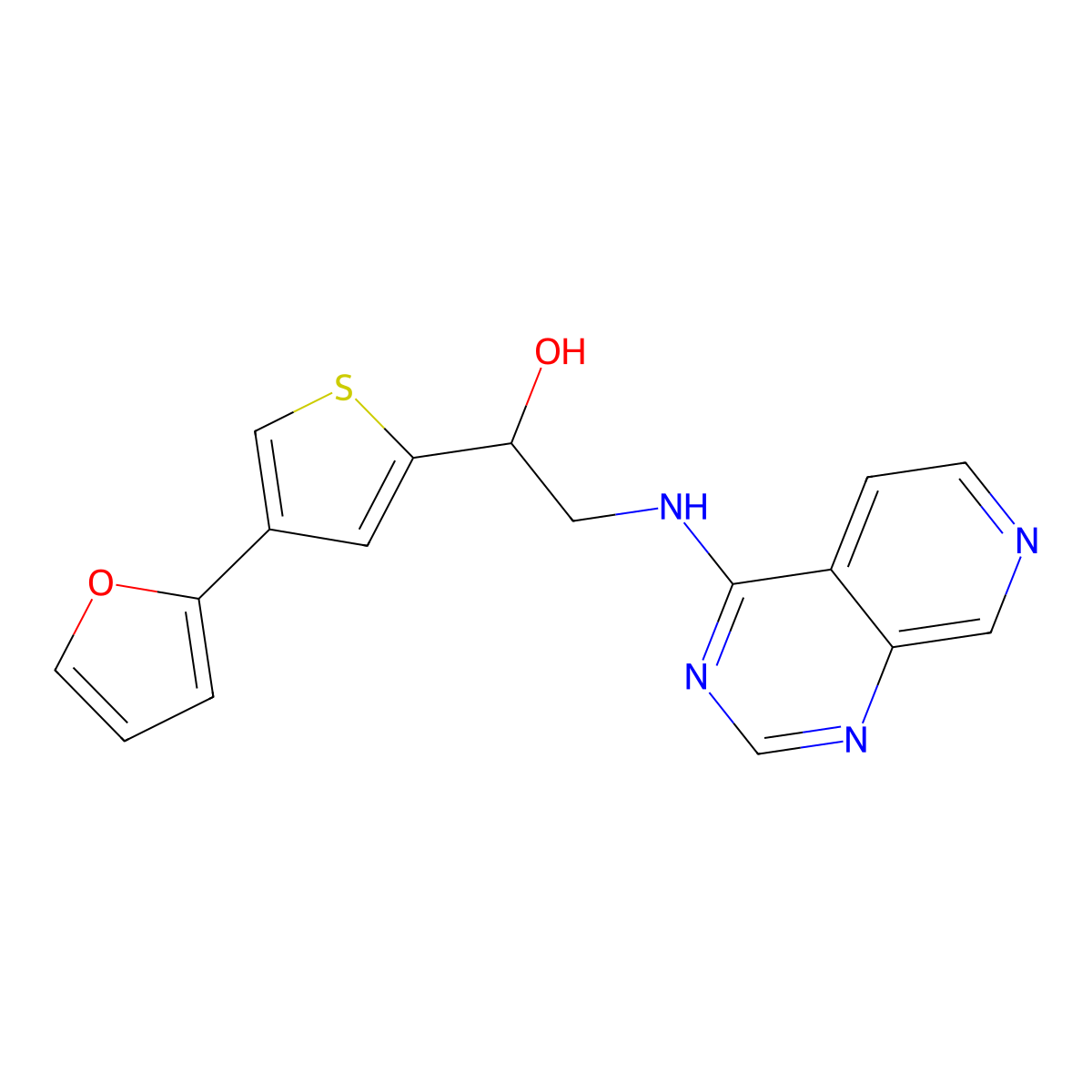 1-[4-(Furan-2-yl)thiophen-2-yl]-2-({pyrido[3,4-d]pyrimidin-4-yl}amino)ethan-1-ol molecular structure, CAS 2380010-88-6