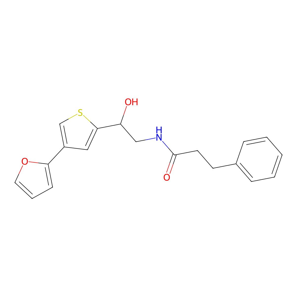 N-{2-[4-(furan-2-yl)thiophen-2-yl]-2-hydroxyethyl}-3-phenylpropanamide molecular structure, CAS 2380010-90-0
