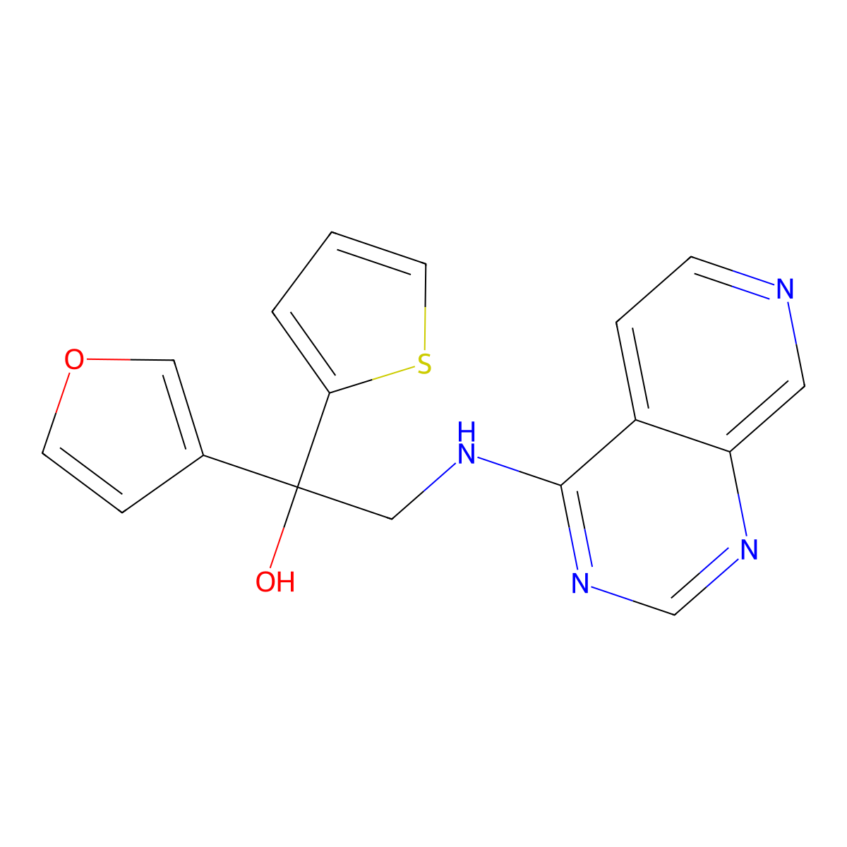 1-(Furan-3-yl)-2-({pyrido[3,4-d]pyrimidin-4-yl}amino)-1-(thiophen-2-yl)ethan-1-ol molecular structure, CAS 2380010-95-5