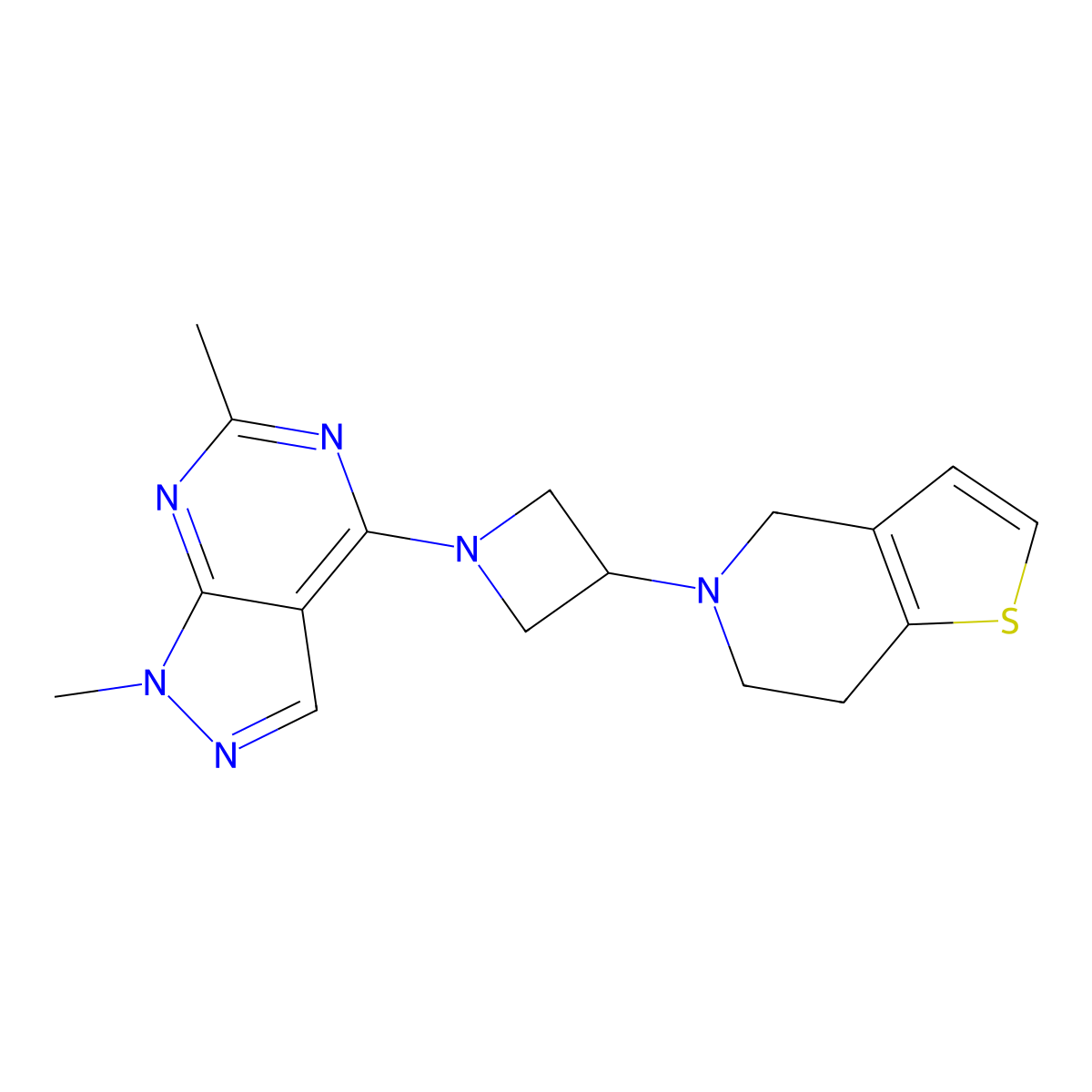 1-{1,6-dimethyl-1H-pyrazolo[3,4-d]pyrimidin-4-yl}-3-{4H,5H,6H,7H-thieno[3,2-c]pyridin-5-yl}azetidine molecular structure, CAS 2380010-96-6