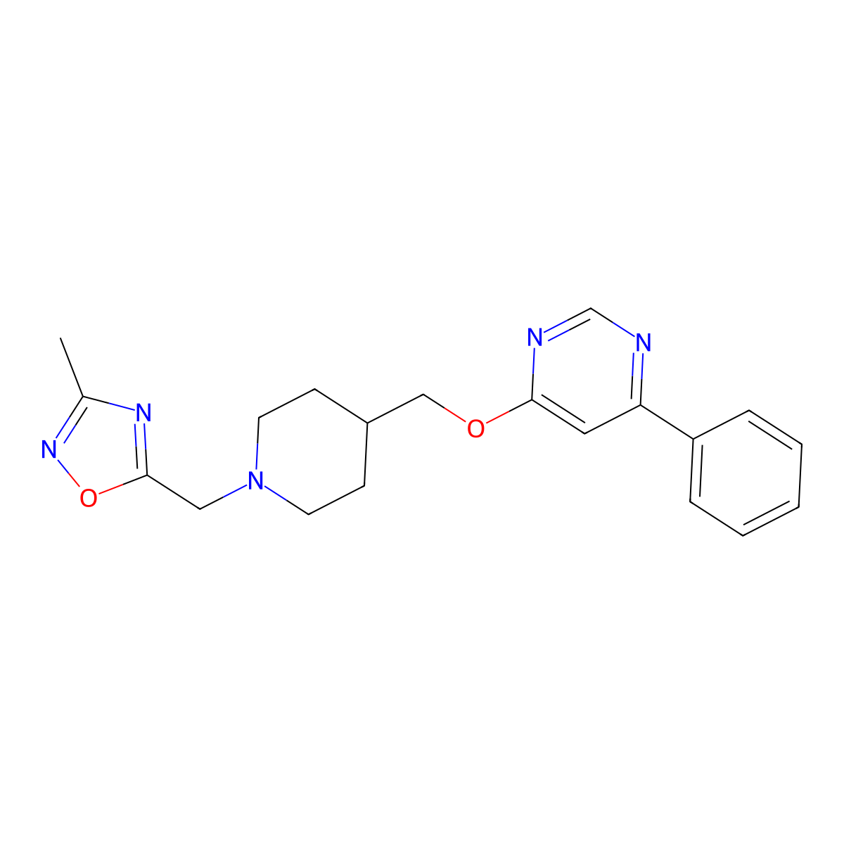 4-({1-[(3-Methyl-1,2,4-oxadiazol-5-yl)methyl]piperidin-4-yl}methoxy)-6-phenylpyrimidine molecular structure, CAS 2380011-08-3