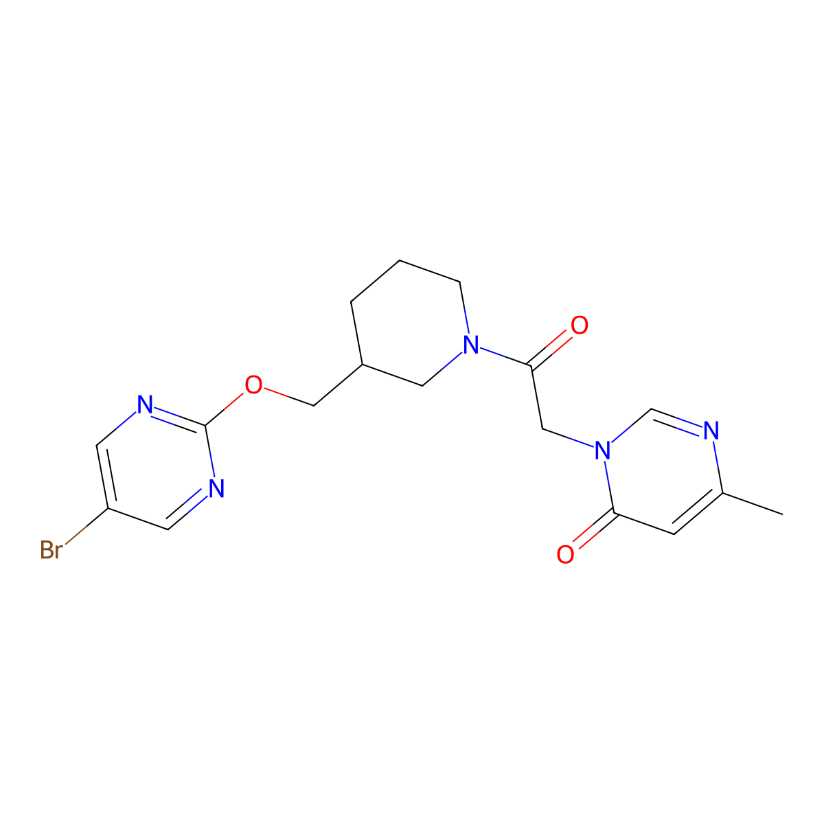 3-[2-(3-{[(5-Bromopyrimidin-2-yl)oxy]methyl}piperidin-1-yl)-2-oxoethyl]-6-methyl-3,4-dihydropyrimidin-4-one molecular structure, CAS 2380032-38-0