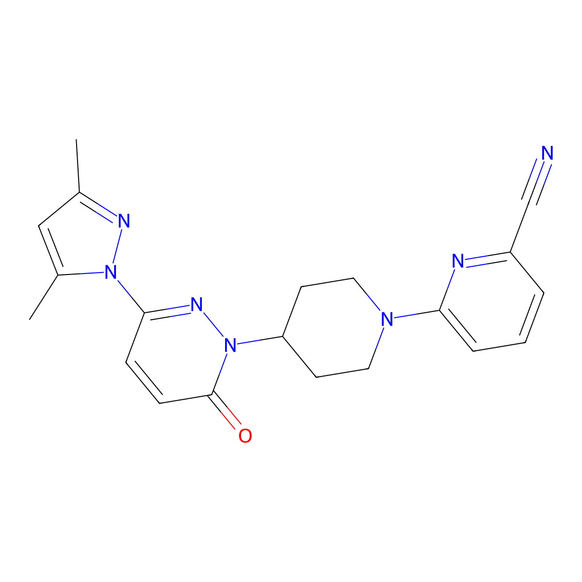 6-{4-[3-(3,5-dimethyl-1H-pyrazol-1-yl)-6-oxo-1,6-dihydropyridazin-1-yl]piperidin-1-yl}pyridine-2-carbonitrile molecular structure, CAS 2380032-48-2