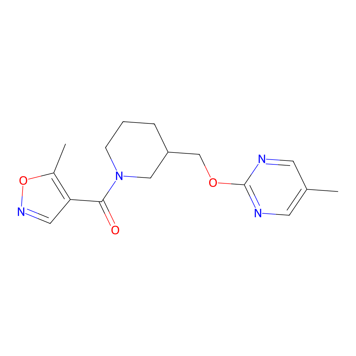 5-Methyl-2-{[1-(5-methyl-1,2-oxazole-4-carbonyl)piperidin-3-yl]methoxy}pyrimidine molecular structure, CAS 2380032-51-7