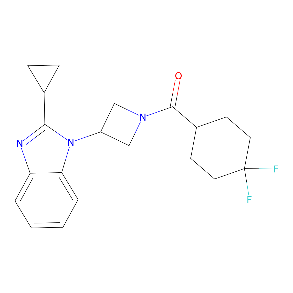 2-cyclopropyl-1-[1-(4,4-difluorocyclohexanecarbonyl)azetidin-3-yl]-1H-1,3-benzodiazole molecular structure, CAS 2380032-52-8