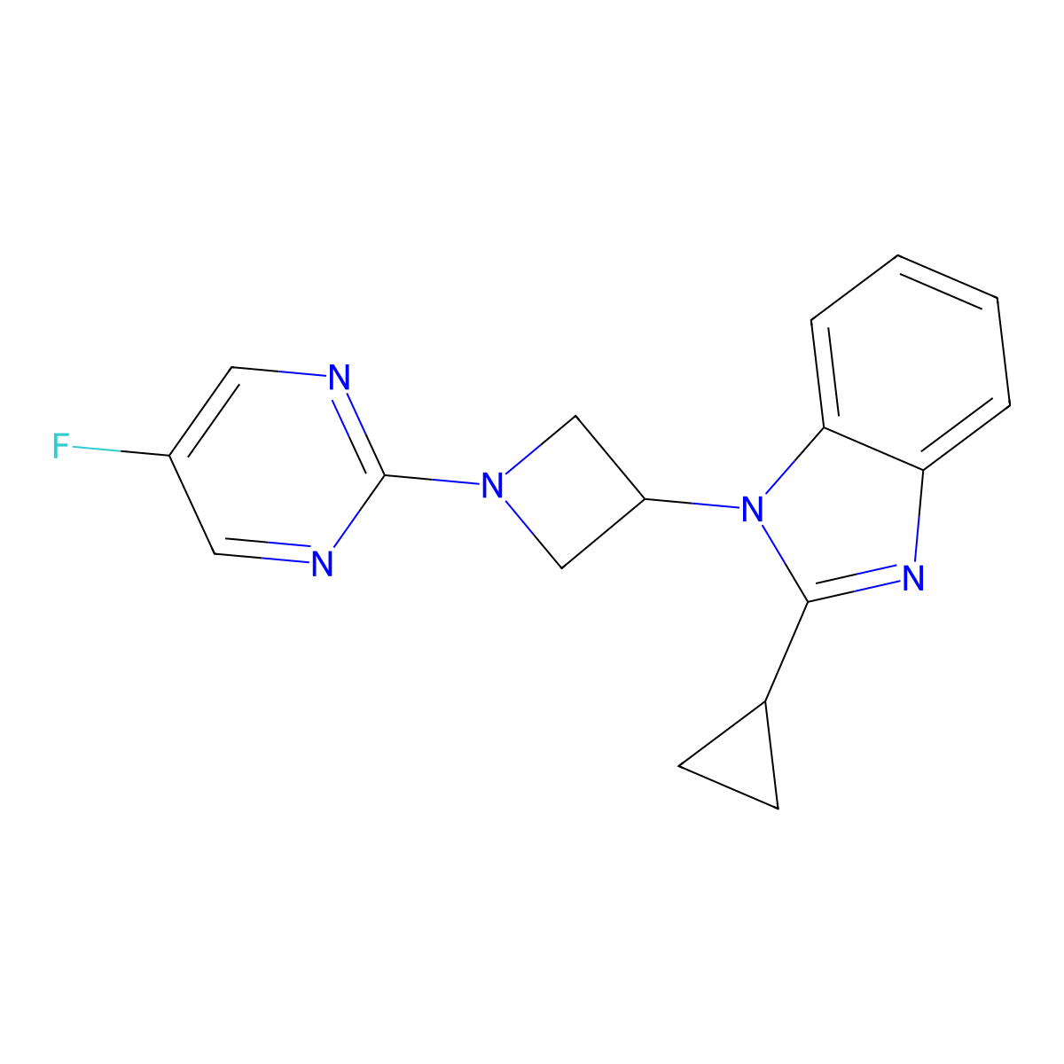 2-cyclopropyl-1-[1-(5-fluoropyrimidin-2-yl)azetidin-3-yl]-1H-1,3-benzodiazole molecular structure, CAS 2380032-58-4