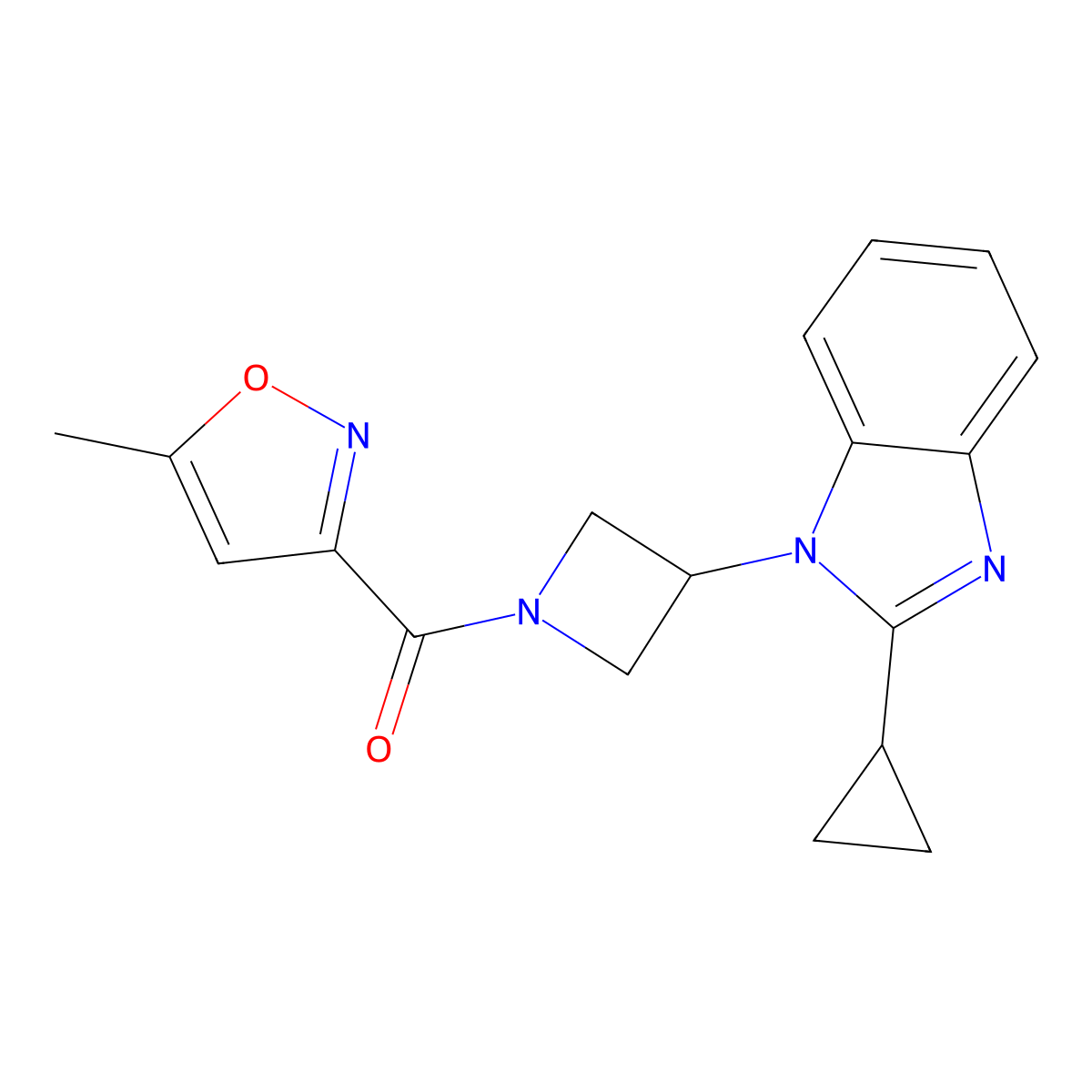 2-cyclopropyl-1-[1-(5-methyl-1,2-oxazole-3-carbonyl)azetidin-3-yl]-1H-1,3-benzodiazole molecular structure, CAS 2380032-60-8