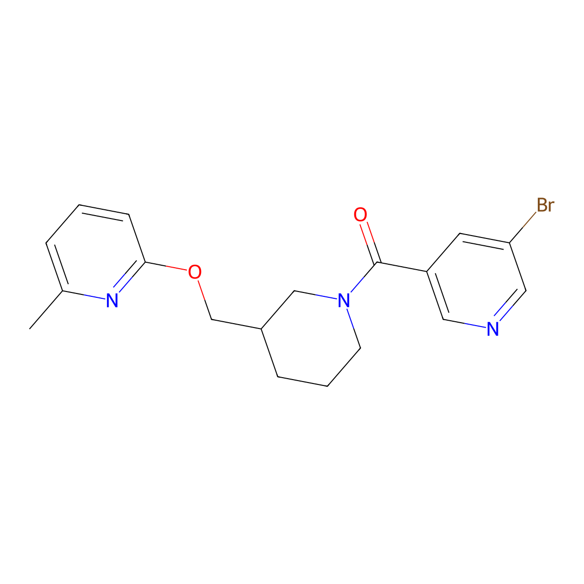 3-Bromo-5-(3-{[(6-methylpyridin-2-yl)oxy]methyl}piperidine-1-carbonyl)pyridine molecular structure, CAS 2380032-62-0