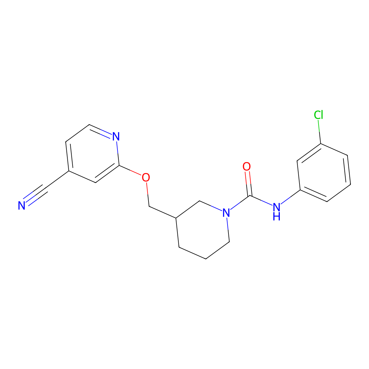 N-(3-chlorophenyl)-3-{[(4-cyanopyridin-2-yl)oxy]methyl}piperidine-1-carboxamide molecular structure, CAS 2380032-67-5