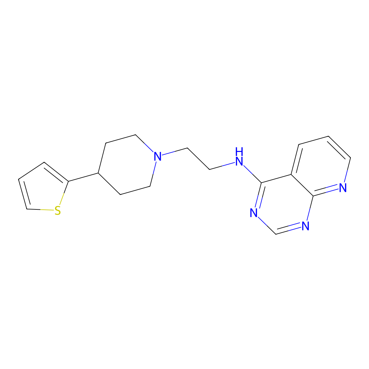 N-{2-[4-(thiophen-2-yl)piperidin-1-yl]ethyl}pyrido[2,3-d]pyrimidin-4-amine molecular structure, CAS 2380032-72-2