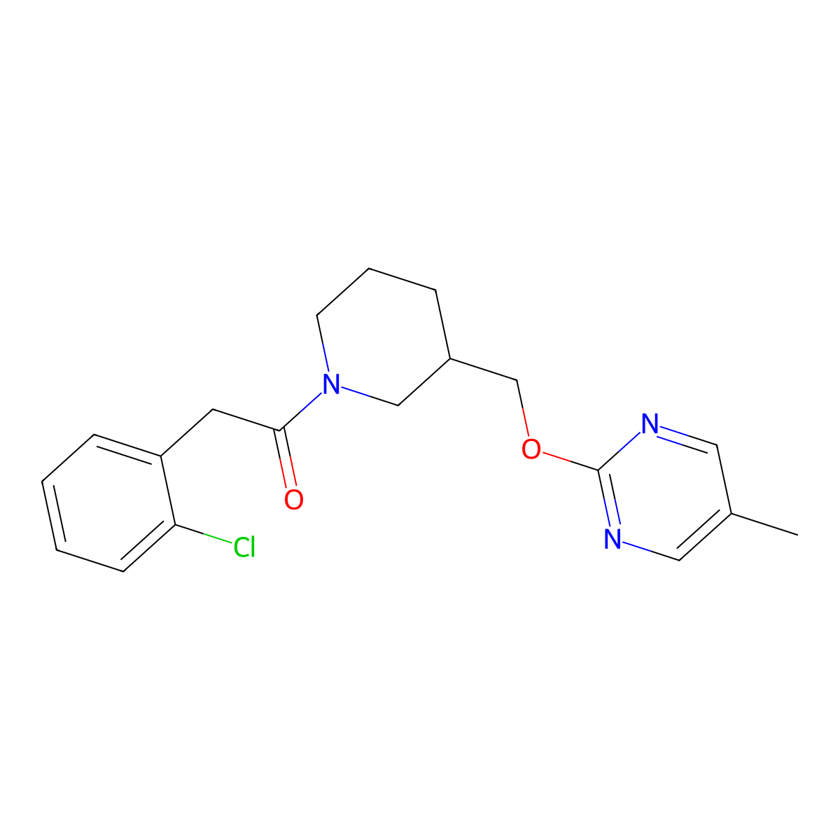 2-(2-Chlorophenyl)-1-(3-{[(5-methylpyrimidin-2-yl)oxy]methyl}piperidin-1-yl)ethan-1-one molecular structure, CAS 2380032-81-3