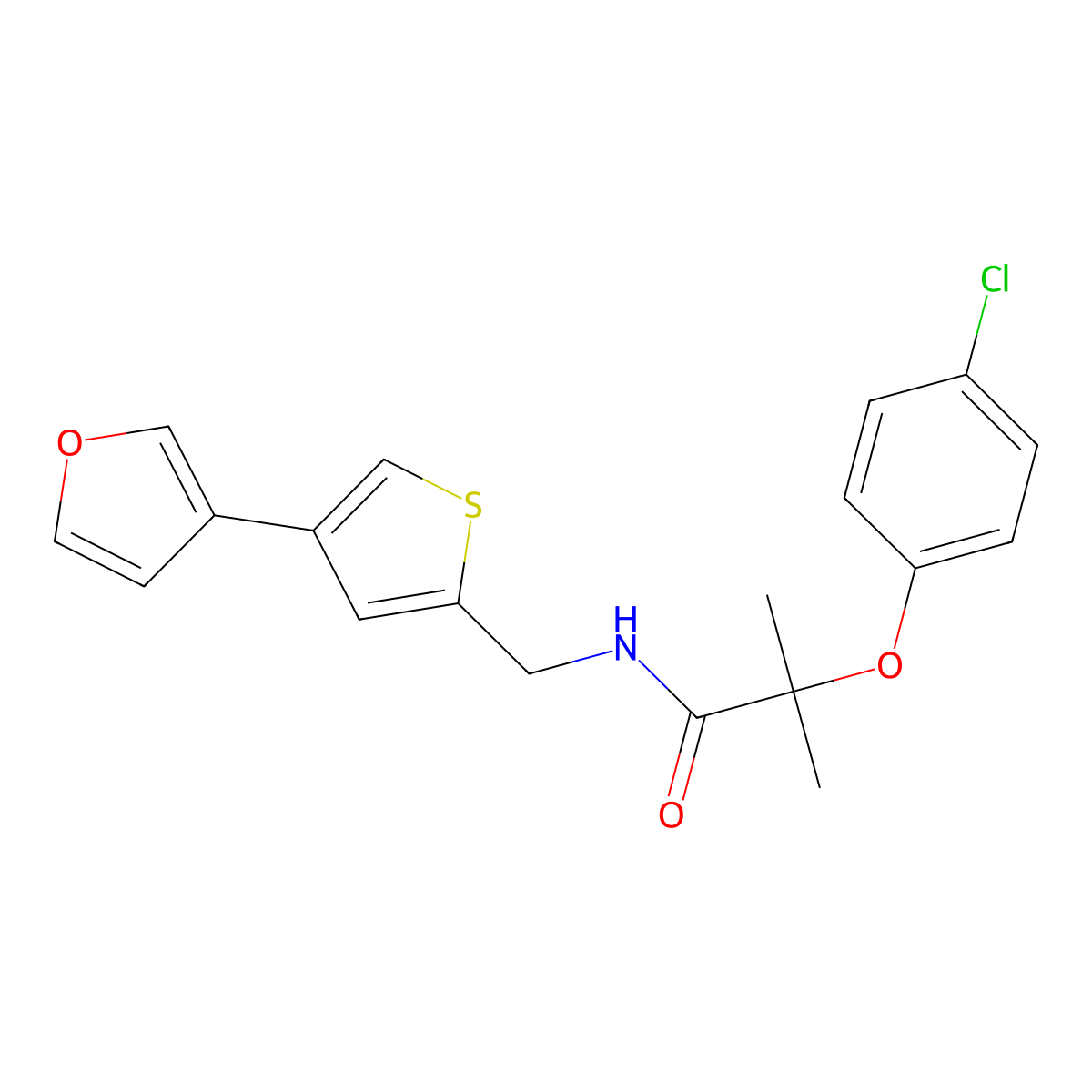 2-(4-chlorophenoxy)-N-{[4-(furan-3-yl)thiophen-2-yl]methyl}-2-methylpropanamide molecular structure, CAS 2380032-83-5