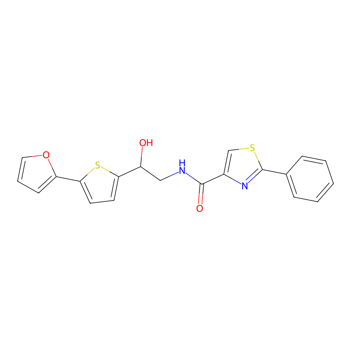 N-{2-[5-(furan-2-yl)thiophen-2-yl]-2-hydroxyethyl}-2-phenyl-1,3-thiazole-4-carboxamide molecular structure, CAS 2380032-84-6