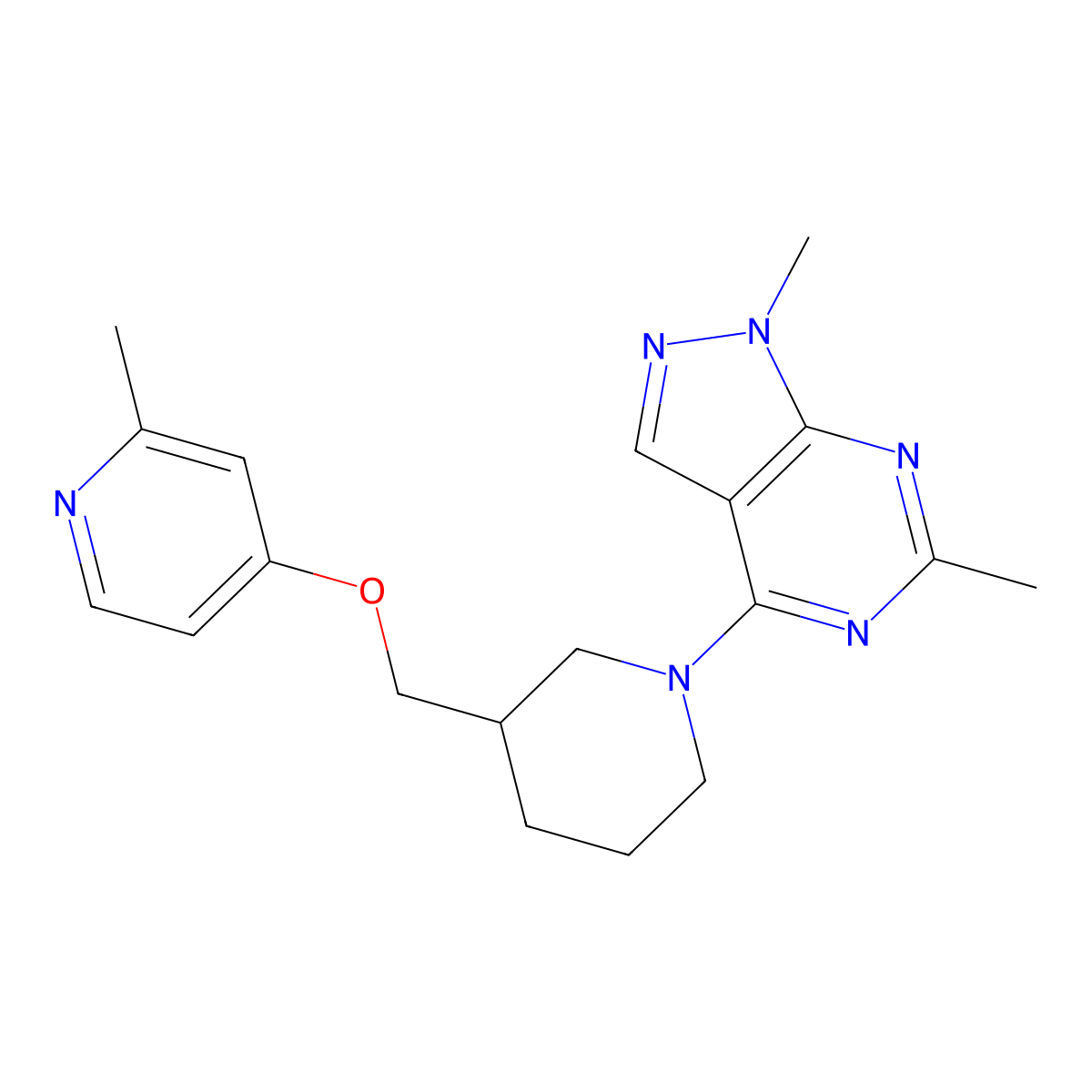 4-[(1-{1,6-dimethyl-1H-pyrazolo[3,4-d]pyrimidin-4-yl}piperidin-3-yl)methoxy]-2-methylpyridine molecular structure, CAS 2380032-85-7