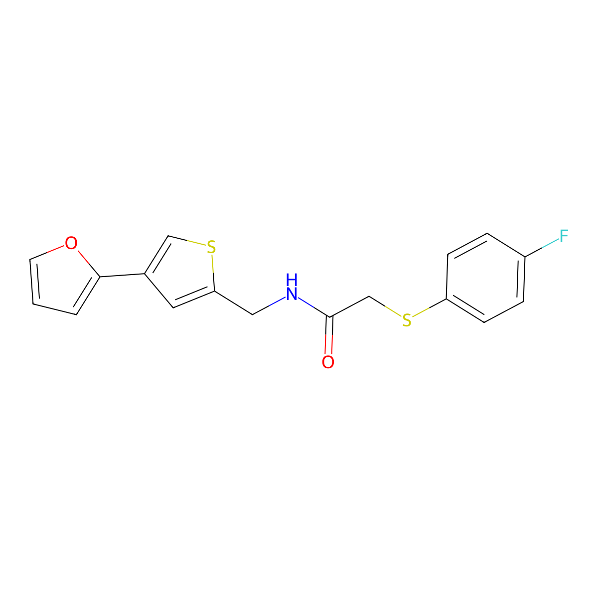 2-[(4-fluorophenyl)sulfanyl]-N-{[4-(furan-2-yl)thiophen-2-yl]methyl}acetamide molecular structure, CAS 2380032-87-9