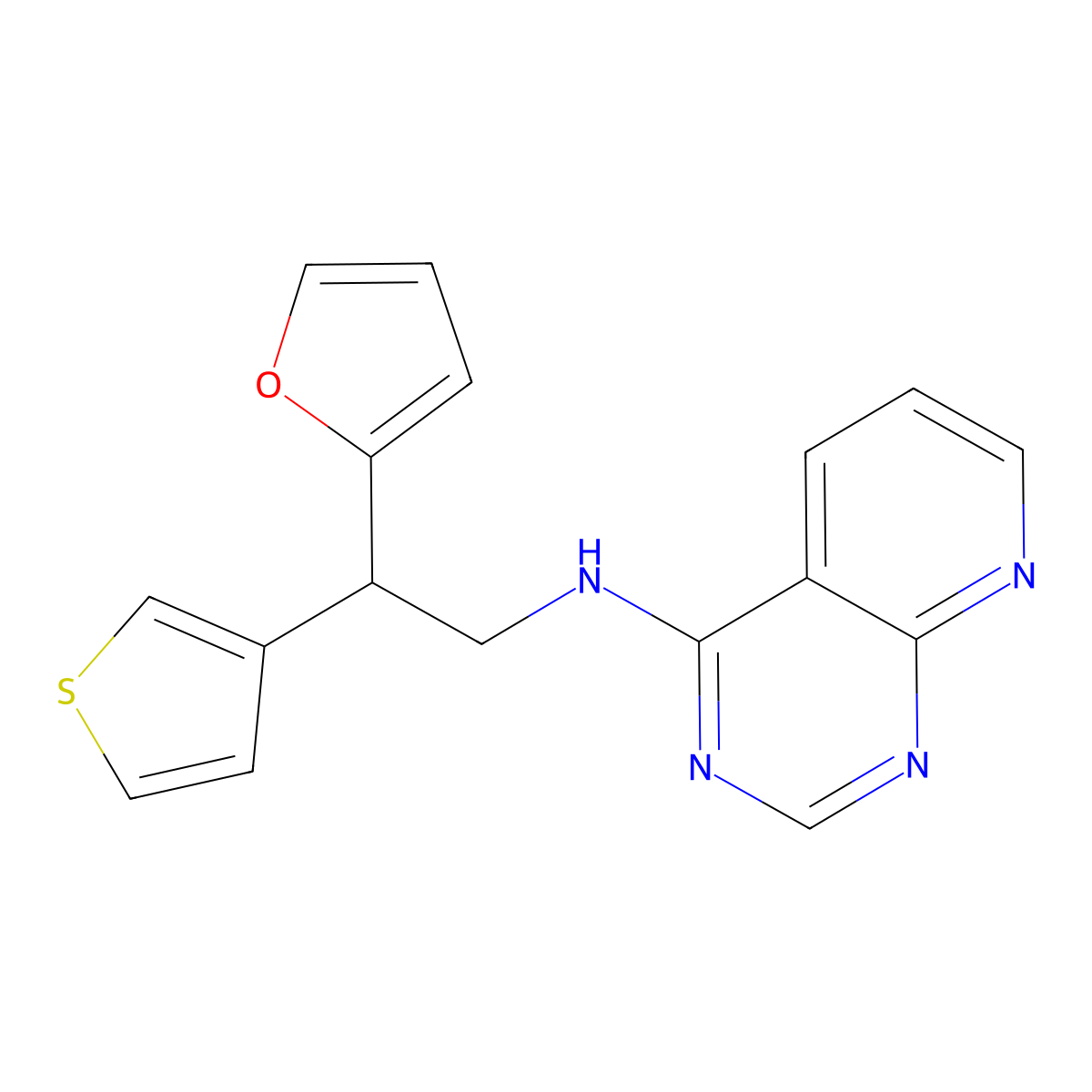 N-[2-(furan-2-yl)-2-(thiophen-3-yl)ethyl]pyrido[2,3-d]pyrimidin-4-amine molecular structure, CAS 2380032-92-6