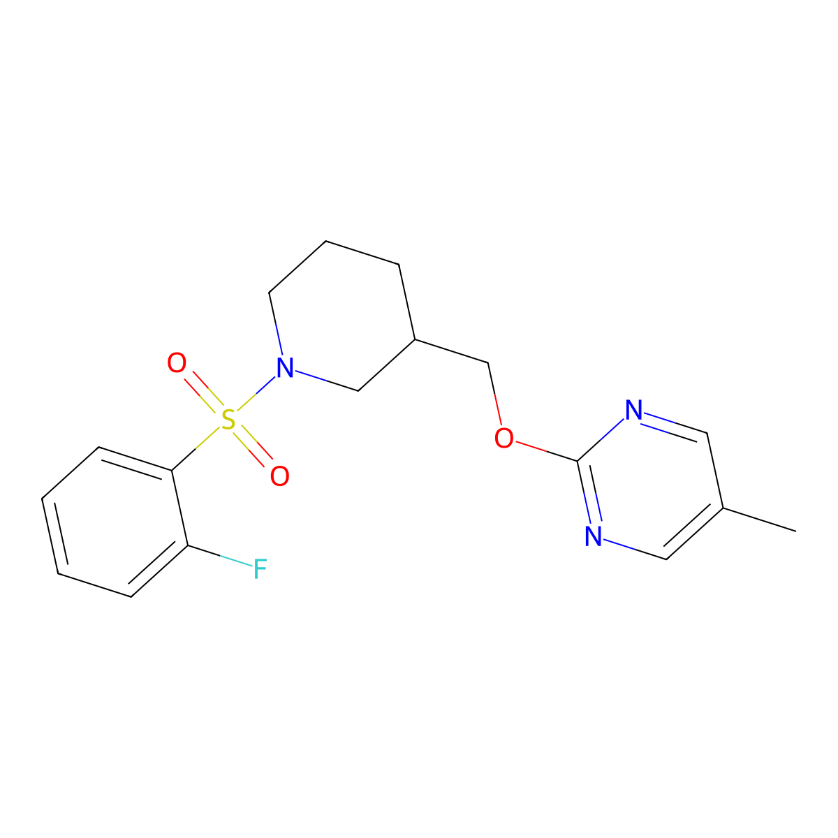 2-{[1-(2-Fluorobenzenesulfonyl)piperidin-3-yl]methoxy}-5-methylpyrimidine molecular structure, CAS 2380032-94-8
