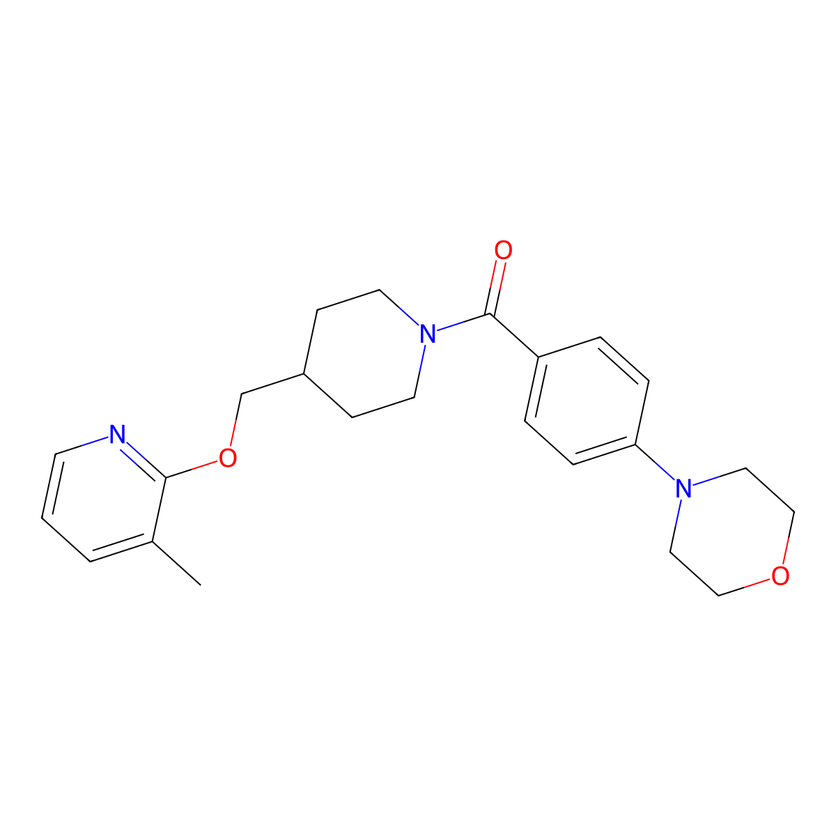 4-[4-(4-{[(3-Methylpyridin-2-yl)oxy]methyl}piperidine-1-carbonyl)phenyl]morpholine molecular structure, CAS 2380033-04-3