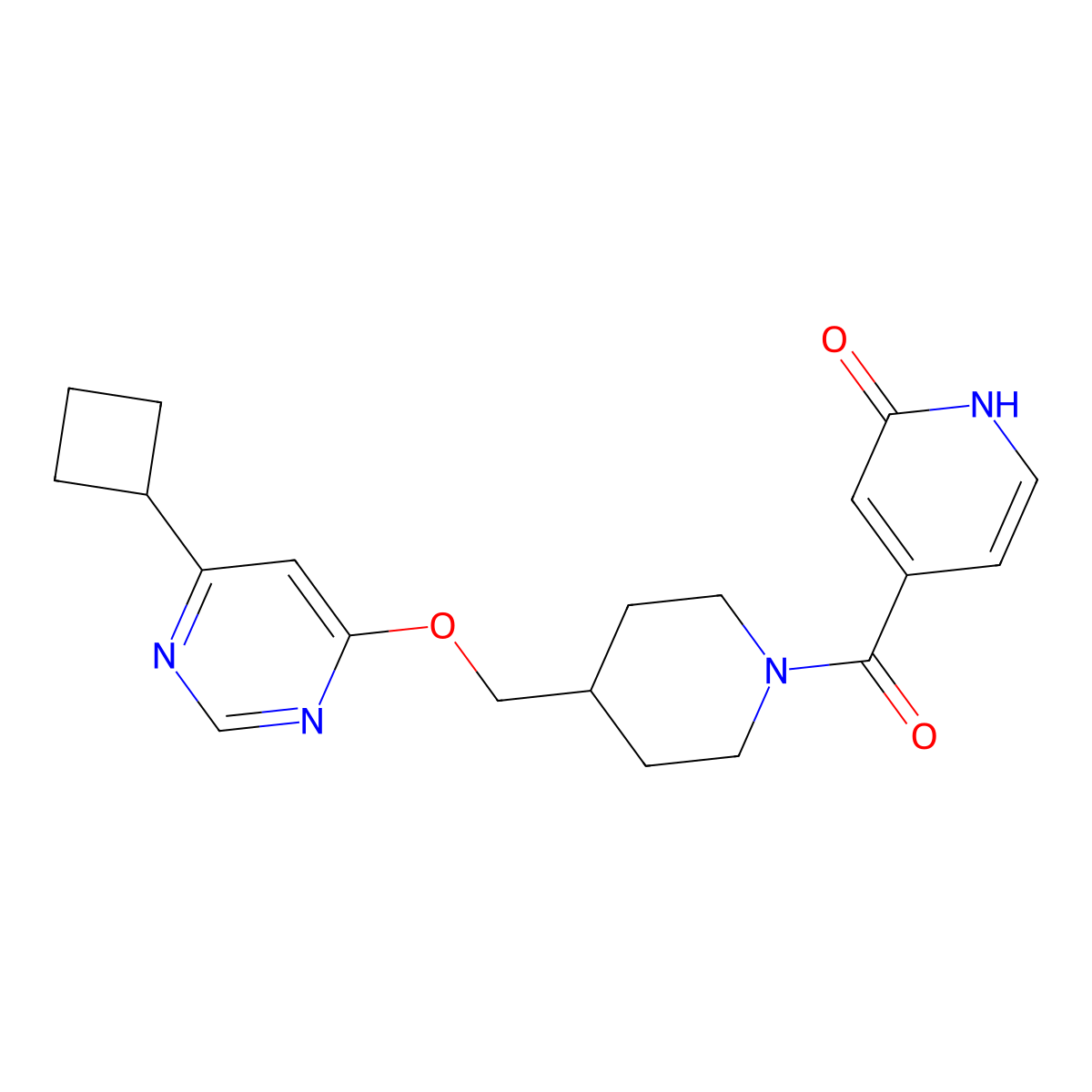 4-(4-{[(6-Cyclobutylpyrimidin-4-yl)oxy]methyl}piperidine-1-carbonyl)-1,2-dihydropyridin-2-one molecular structure, CAS 2380033-05-4