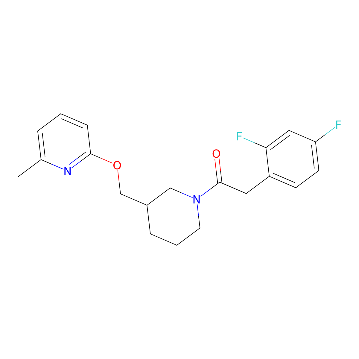 2-(2,4-Difluorophenyl)-1-(3-{[(6-methylpyridin-2-yl)oxy]methyl}piperidin-1-yl)ethan-1-one molecular structure, CAS 2380033-06-5