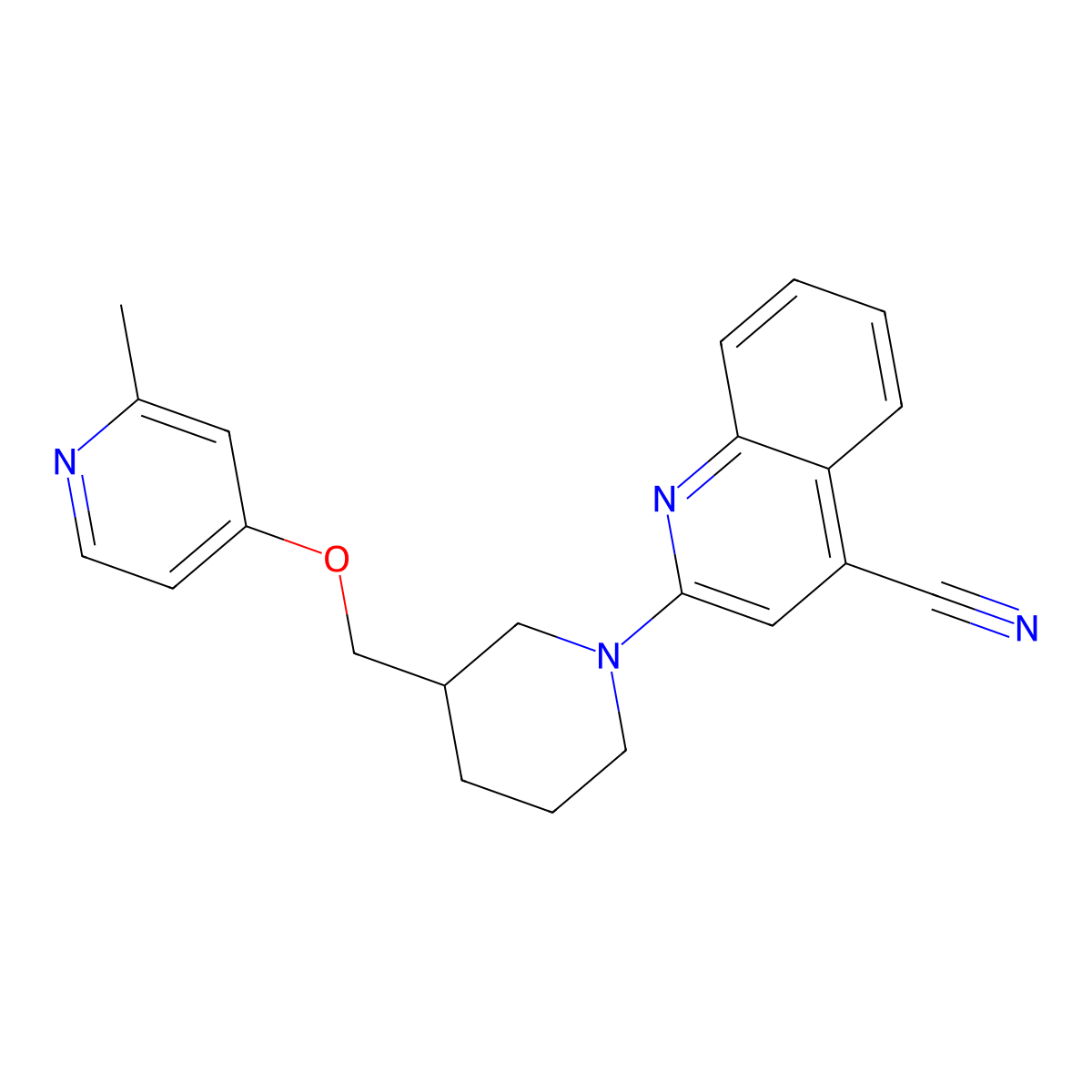2-(3-{[(2-Methylpyridin-4-yl)oxy]methyl}piperidin-1-yl)quinoline-4-carbonitrile molecular structure, CAS 2380033-09-8