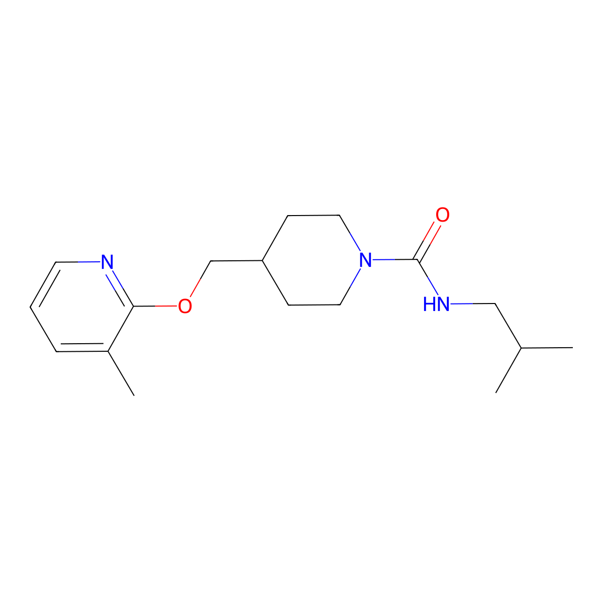 N-(2-methylpropyl)-4-{[(3-methylpyridin-2-yl)oxy]methyl}piperidine-1-carboxamide molecular structure, CAS 2380033-10-1