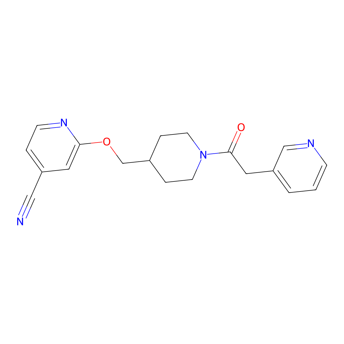2-({1-[2-(Pyridin-3-yl)acetyl]piperidin-4-yl}methoxy)pyridine-4-carbonitrile molecular structure, CAS 2380033-11-2