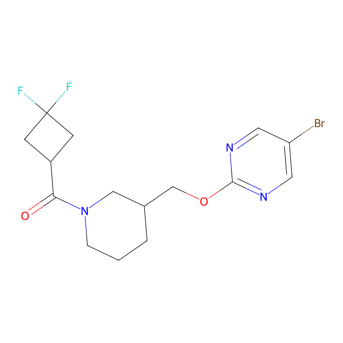 5-Bromo-2-{[1-(3,3-difluorocyclobutanecarbonyl)piperidin-3-yl]methoxy}pyrimidine molecular structure, CAS 2380033-14-5