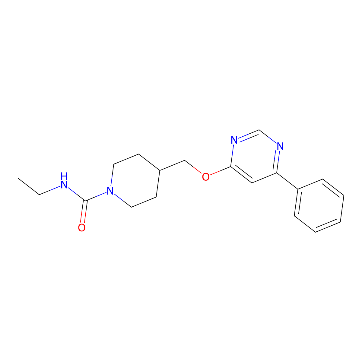N-ethyl-4-{[(6-phenylpyrimidin-4-yl)oxy]methyl}piperidine-1-carboxamide molecular structure, CAS 2380033-15-6