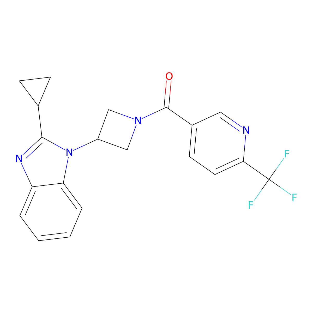 2-cyclopropyl-1-{1-[6-(trifluoromethyl)pyridine-3-carbonyl]azetidin-3-yl}-1H-1,3-benzodiazole molecular structure, CAS 2380033-16-7
