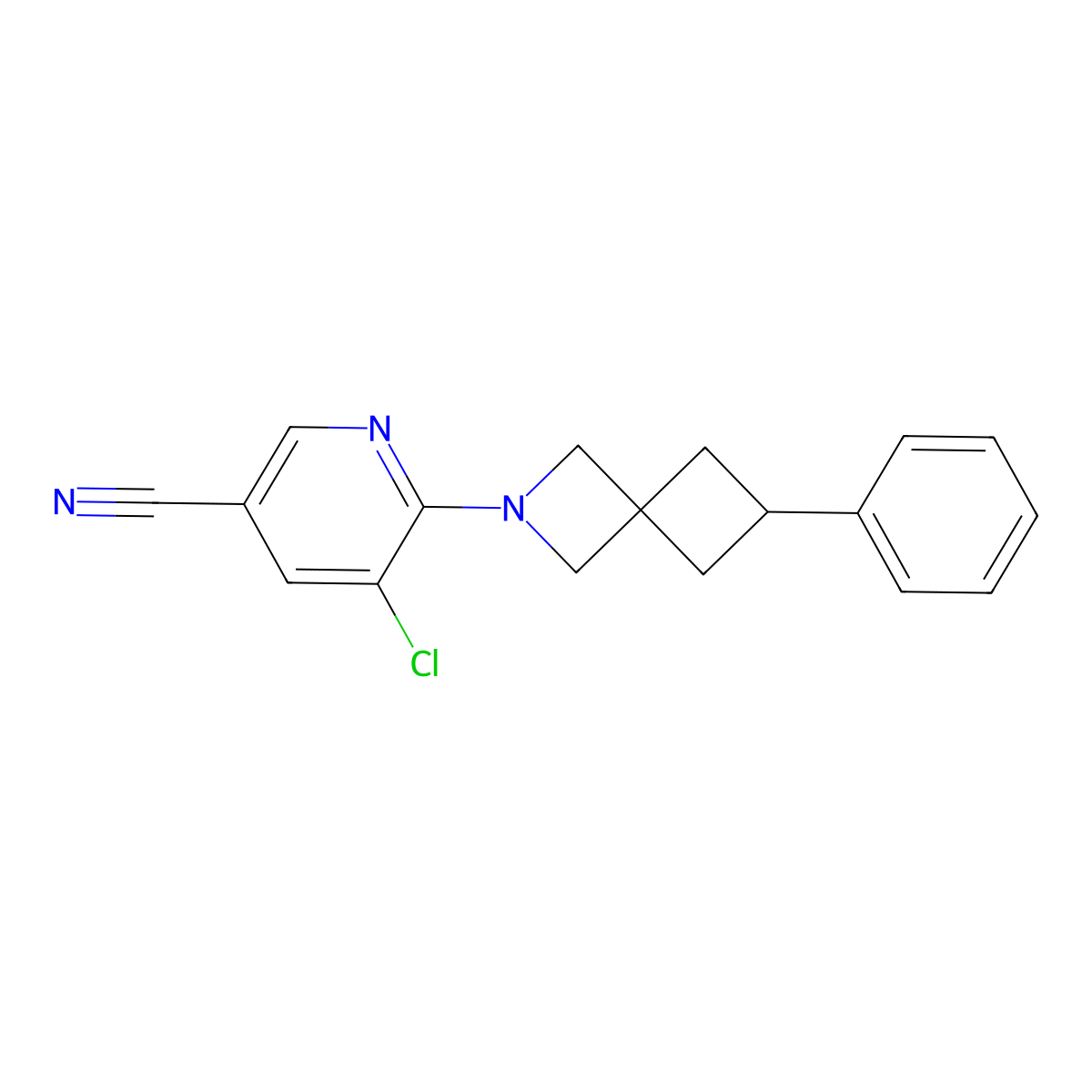 5-Chloro-6-{6-phenyl-2-azaspiro[3.3]heptan-2-yl}pyridine-3-carbonitrile molecular structure, CAS 2380033-17-8