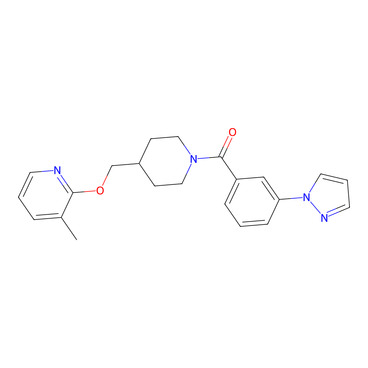 3-methyl-2-({1-[3-(1H-pyrazol-1-yl)benzoyl]piperidin-4-yl}methoxy)pyridine molecular structure, CAS 2380033-20-3