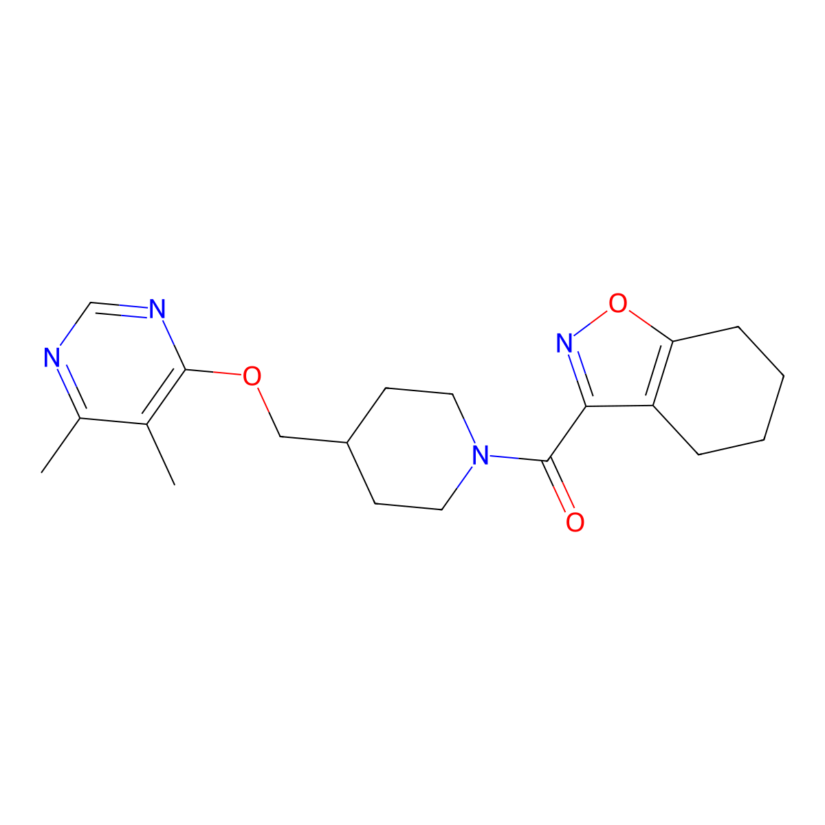 3-(4-{[(5,6-Dimethylpyrimidin-4-yl)oxy]methyl}piperidine-1-carbonyl)-4,5,6,7-tetrahydro-1,2-benzoxazole molecular structure, CAS 2380033-25-8