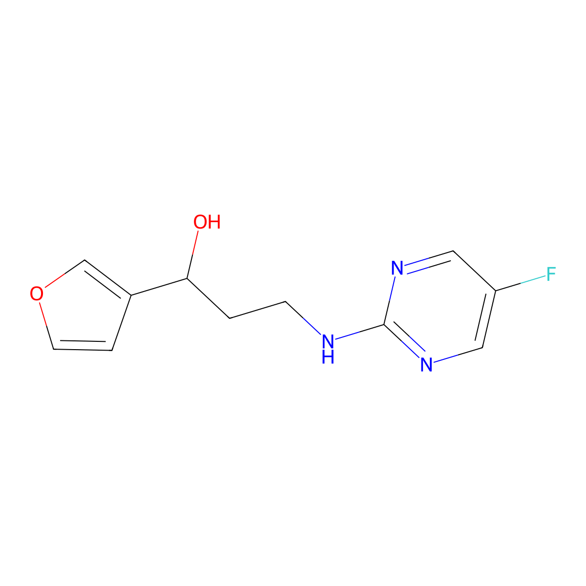 3-[(5-Fluoropyrimidin-2-yl)amino]-1-(furan-3-yl)propan-1-ol molecular structure, CAS 2380033-29-2