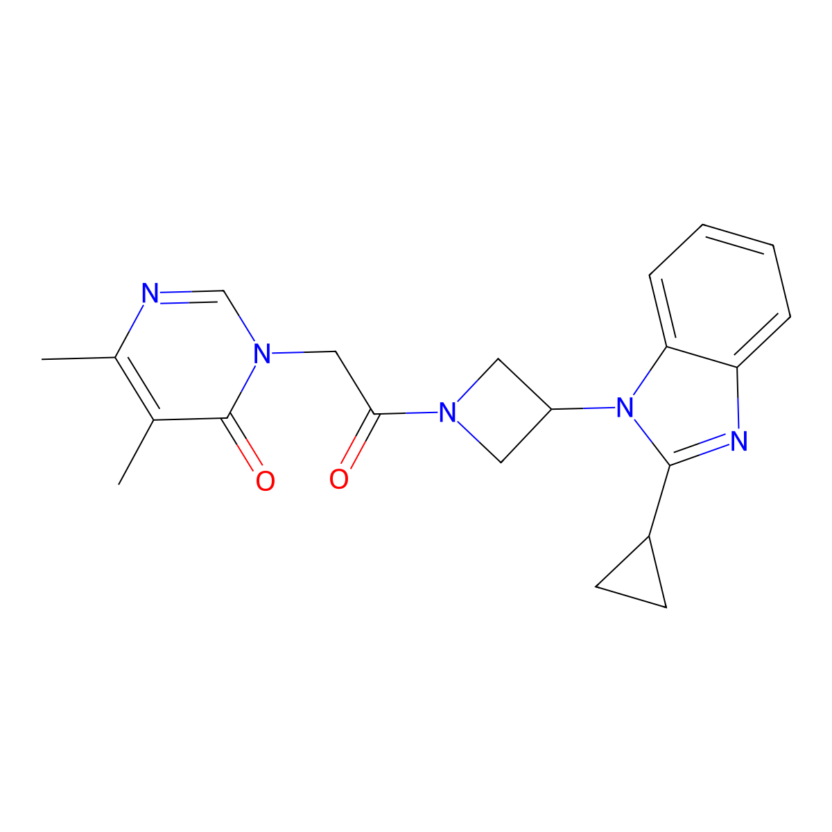3-{2-[3-(2-cyclopropyl-1H-1,3-benzodiazol-1-yl)azetidin-1-yl]-2-oxoethyl}-5,6-dimethyl-3,4-dihydropyrimidin-4-one molecular structure, CAS 2380033-32-7