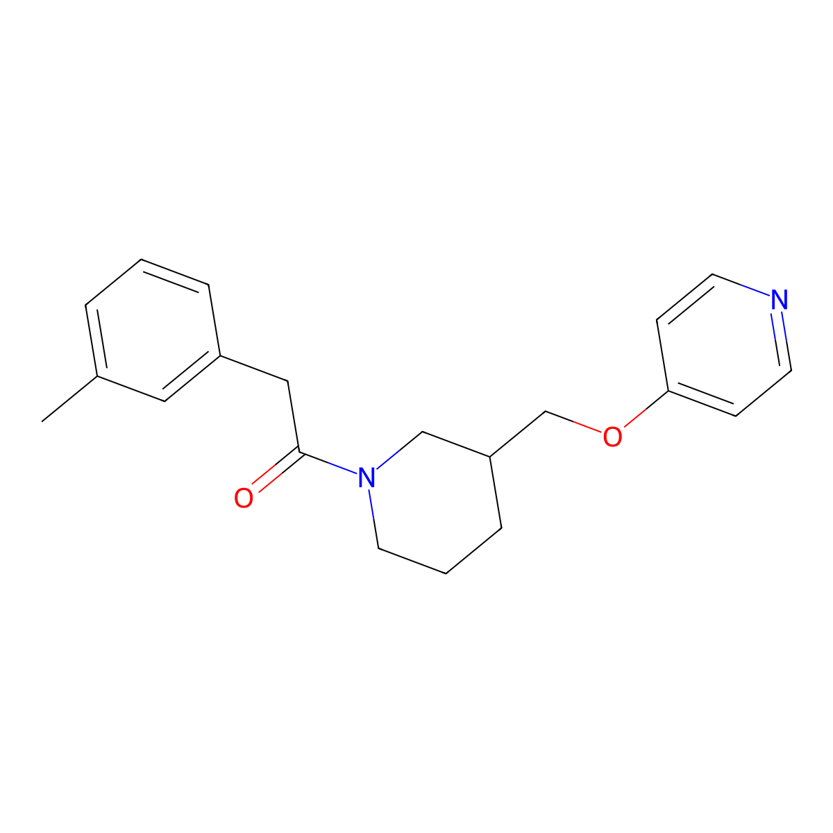 2-(3-Methylphenyl)-1-{3-[(pyridin-4-yloxy)methyl]piperidin-1-yl}ethan-1-one molecular structure, CAS 2380033-38-3