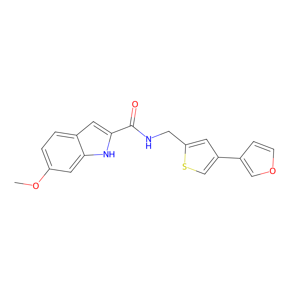 N-[[4-(Furan-3-yl)thiophen-2-yl]methyl]-6-methoxy-1H-indole-2-carboxamide molecular structure, CAS 2380033-40-7