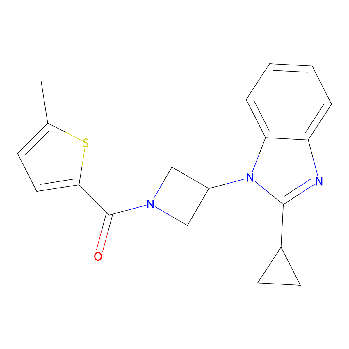 2-cyclopropyl-1-[1-(5-methylthiophene-2-carbonyl)azetidin-3-yl]-1H-1,3-benzodiazole molecular structure, CAS 2380033-42-9