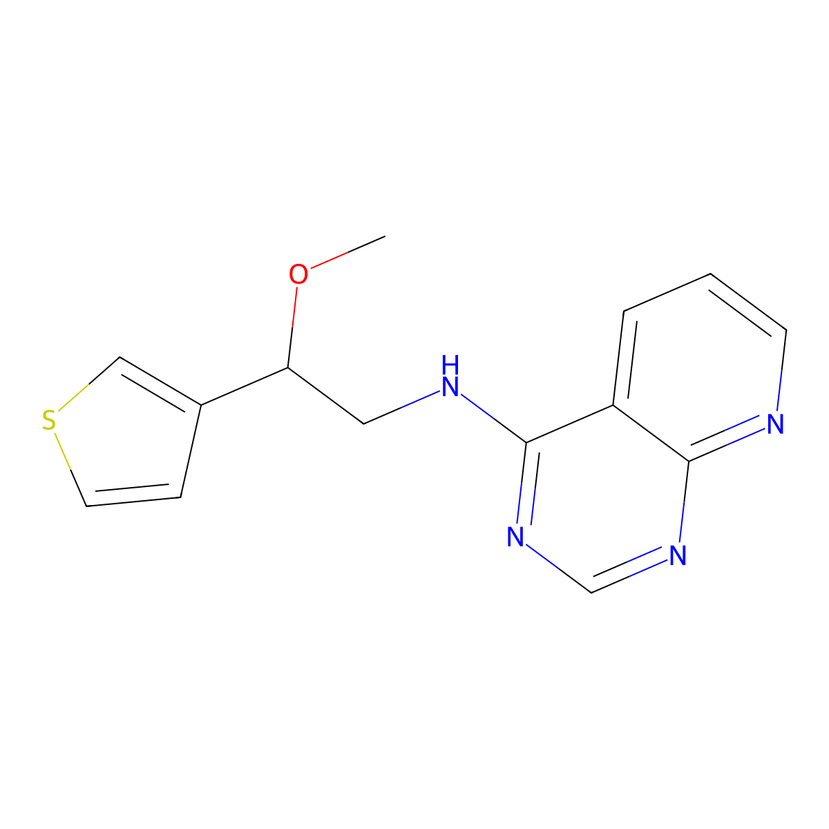 N-[2-methoxy-2-(thiophen-3-yl)ethyl]pyrido[2,3-d]pyrimidin-4-amine molecular structure, CAS 2380033-44-1
