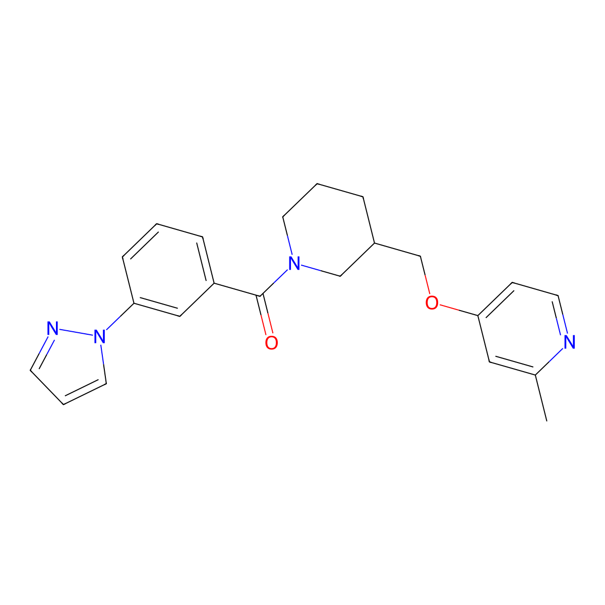 2-methyl-4-({1-[3-(1H-pyrazol-1-yl)benzoyl]piperidin-3-yl}methoxy)pyridine molecular structure, CAS 2380033-56-5