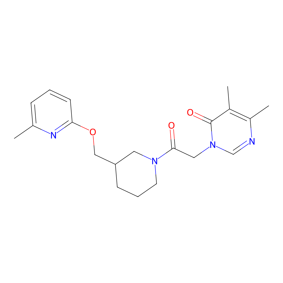 5,6-Dimethyl-3-[2-(3-{[(6-methylpyridin-2-yl)oxy]methyl}piperidin-1-yl)-2-oxoethyl]-3,4-dihydropyrimidin-4-one molecular structure, CAS 2380033-57-6