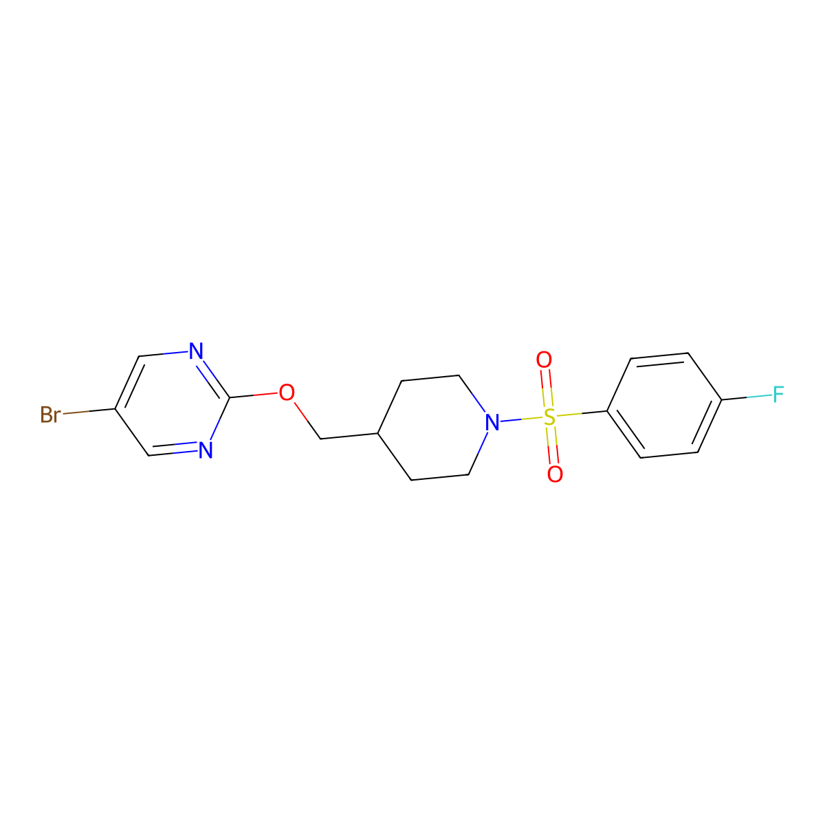5-Bromo-2-{[1-(4-fluorobenzenesulfonyl)piperidin-4-yl]methoxy}pyrimidine molecular structure, CAS 2380033-60-1