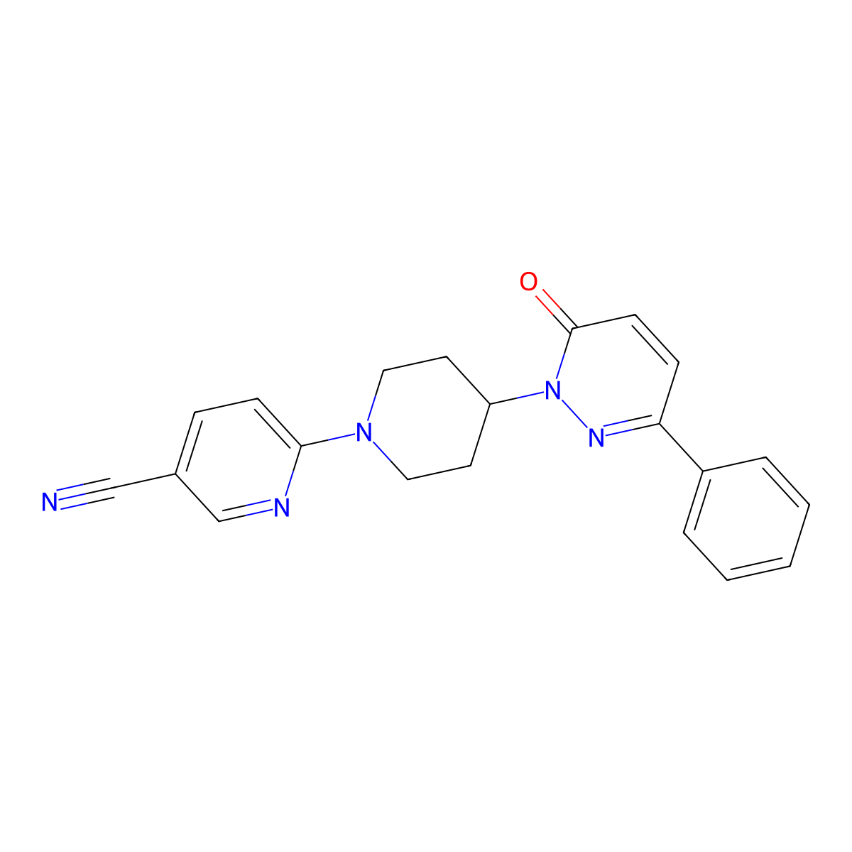 6-[4-(6-Oxo-3-phenyl-1,6-dihydropyridazin-1-yl)piperidin-1-yl]pyridine-3-carbonitrile molecular structure, CAS 2380033-65-6