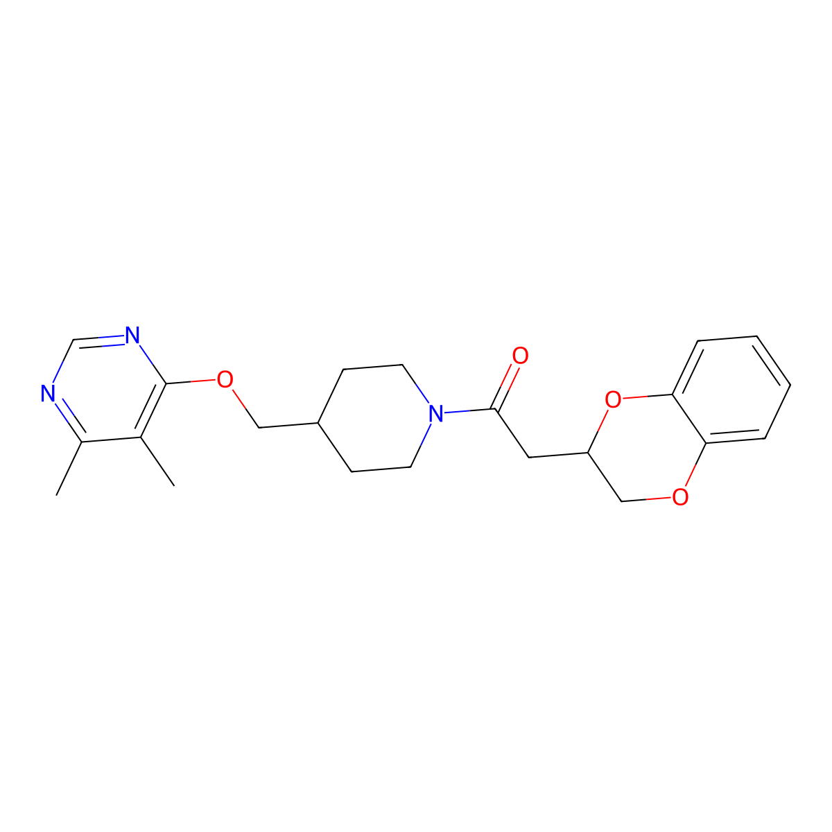 2-(2,3-Dihydro-1,4-benzodioxin-2-yl)-1-(4-{[(5,6-dimethylpyrimidin-4-yl)oxy]methyl}piperidin-1-yl)ethan-1-one molecular structure, CAS 2380033-69-0
