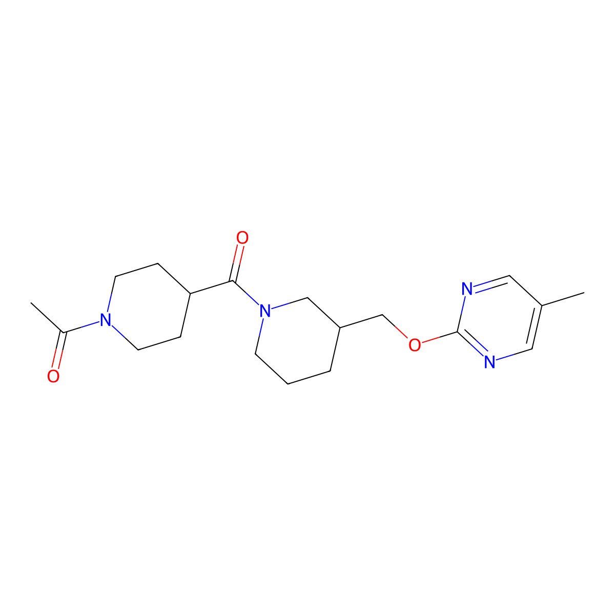 1-[4-(3-{[(5-Methylpyrimidin-2-yl)oxy]methyl}piperidine-1-carbonyl)piperidin-1-yl]ethan-1-one molecular structure, CAS 2380033-70-3