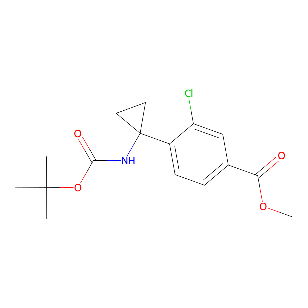 Methyl 4-(1-{[(tert-butoxy)carbonyl]amino}cyclopropyl)-3-chlorobenzoate molecular structure, CAS 2380033-72-5